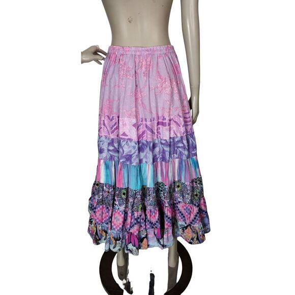 VTG 70s Anna Konya Cottagecore Floral Tiered Prairie Boho Lace Full Circle Skirt - Picture 8 of 11